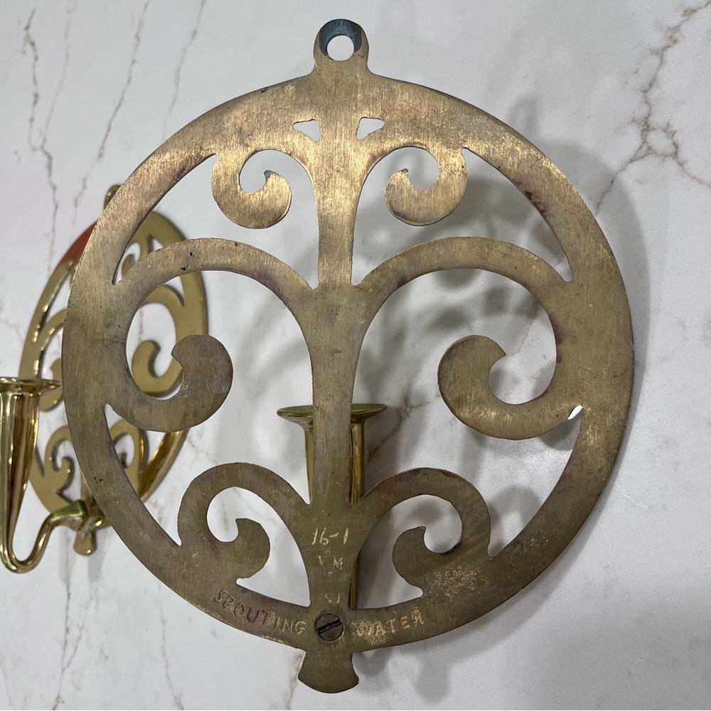 Vintage Brass Candle Wall Sconces Pair Cottagecore Cozy Farmhouse - Picture 4 of 5